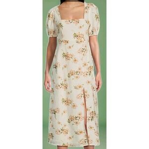 Floral Dress White Puff Sleeves Party Medium Wedding‎ Guest Sundress NEW medium